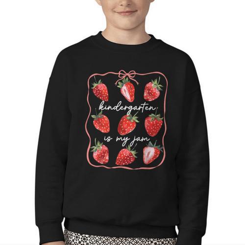 Kindergarten Is My Jam Strawberry Back To School Girls Boys Youth Crewneck Sweatshirt - Savourry