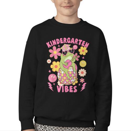 Kindergarten Vibes Groovy Kindergarten Back To School Frog Youth Crewneck Sweatshirt - Savourry