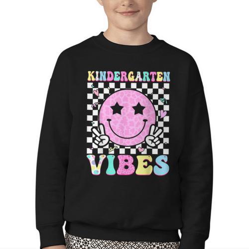 Kindergarten Vibes Groovy Back To School Kinder Girls Kids Youth Crewneck Sweatshirt - Savourry