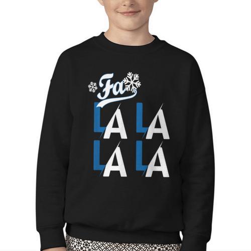 LA Baseball Fan Christmas FA La La Holiday Blue Theme Youth Crewneck Sweatshirt - Sportilla