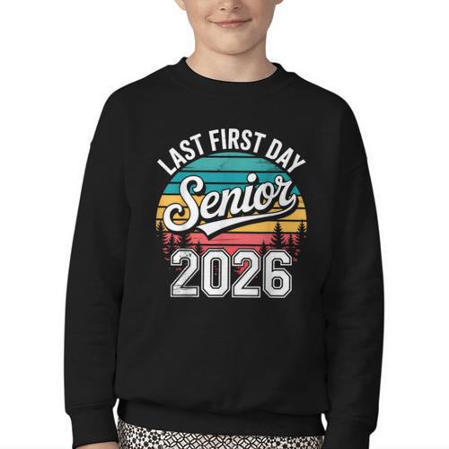 My Last First Day Senior 2026 Vintage Back To School Youth Crewneck Sweatshirt - Savourry