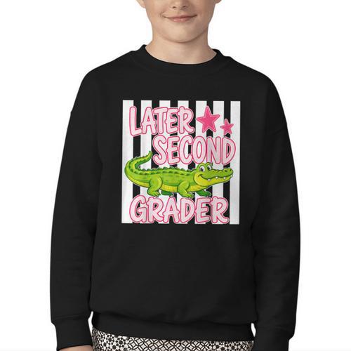 Later Second Grader Cute Alligator Back To School Graduation Youth Crewneck Sweatshirt - Savourry