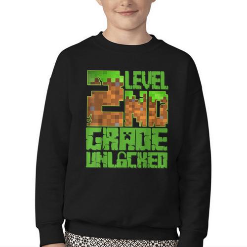 Level 2nd Grade Unlocked Game Pixel Kids Boy Back To School Youth Crewneck Sweatshirt - Savourry