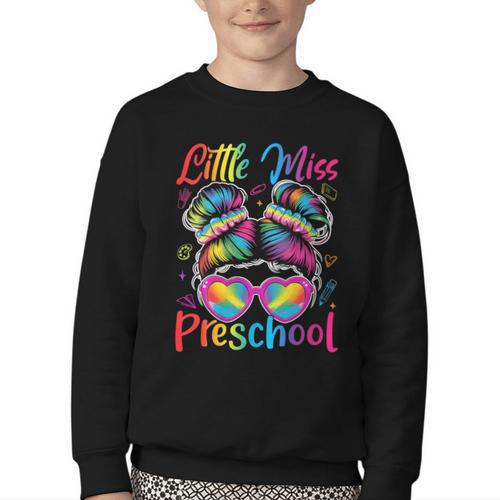 Little Miss Preschool Messy Bun Back To School Girl Women Youth Crewneck Sweatshirt - Savourry