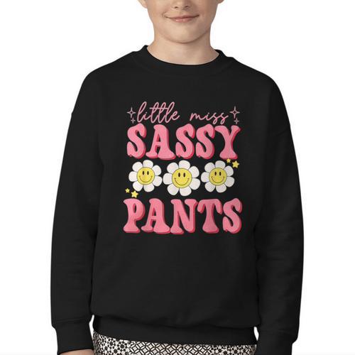 Little Miss Sassy Pants Back To School Girls Youth Crewneck Sweatshirt - Savourry