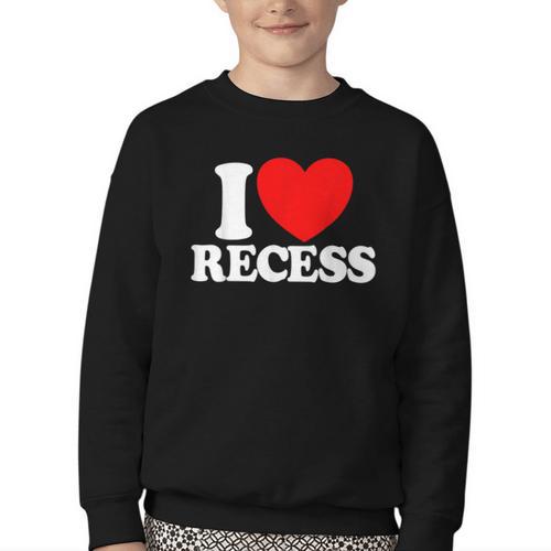 I Love Recess Red Heart Back To School Kids Recess Youth Crewneck Sweatshirt - Savourry