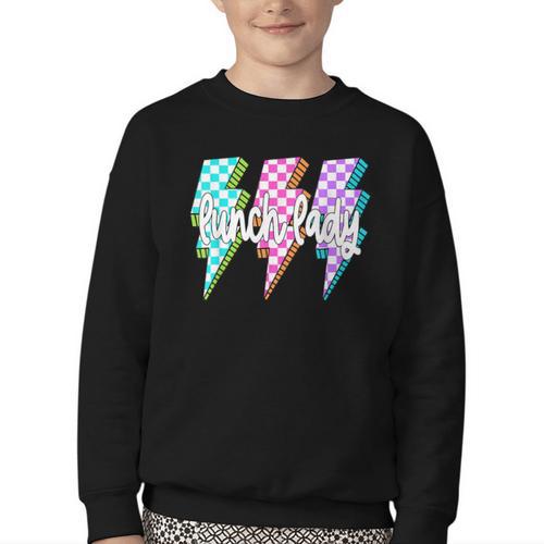 Lunch Lady Back To School Checkered First Day Of School Youth Crewneck Sweatshirt - Savourry