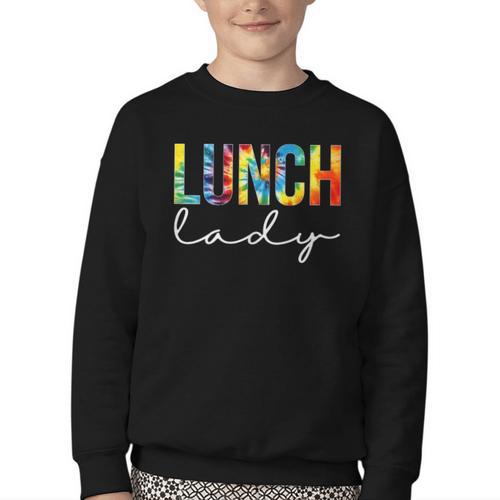 Lunch Lady For Work Tie Dye Back To School Appreciation Day Youth Crewneck Sweatshirt - Savourry