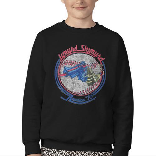 Lynyrd Skynyrd Skeleton Baseball Gun US Flag Cowboy Rock Fan Youth Crewneck Sweatshirt - Sportilla
