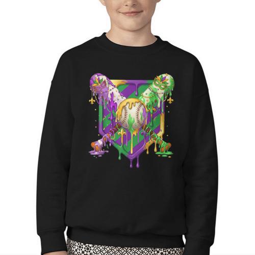 Mardi Gras Ice Cream Drip Baseball Sports For Men Women Kids Youth Crewneck Sweatshirt - Sportilla