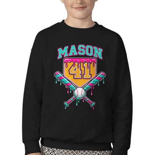 Mason 41 Meme Ice Cream Drip Baseball Birthday Costume Youth Crewneck Sweatshirt - Sportilla