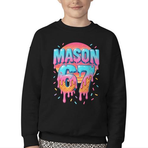 Mason 67 Costume Ice Cream Baseball Drip 6 7 Meme Six Seven Youth Crewneck Sweatshirt - Sportilla