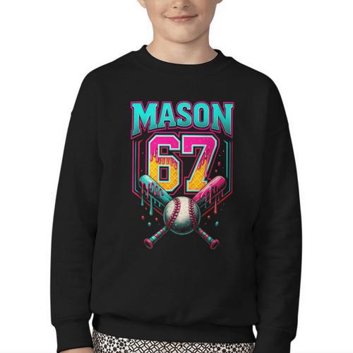 Mason 67 Ice Cream Drip Baseball Ice Cream Drip Youth Crewneck Sweatshirt - Sportilla