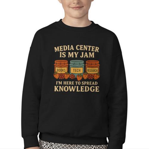 Media Center Is My Jam Library Reading Back To School Youth Crewneck Sweatshirt - Savourry