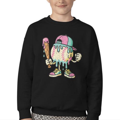 Melted Ice-Cream Baseball Mascot Pastel Pop Youth Crewneck Sweatshirt - Sportilla