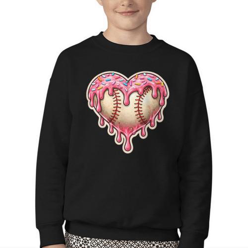Melting Baseball Drip Heart Softball Player Lover Ice Cream Youth Crewneck Sweatshirt - Sportilla