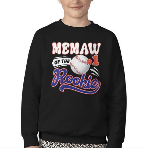 Memaw Rookie Of Year 1st Birthday Baseball Theme Matching Youth Crewneck Sweatshirt - Sportilla