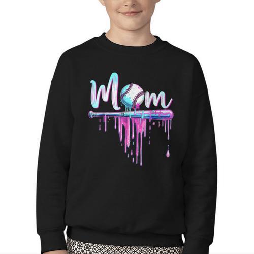 Mom Baseball Ice Cream Drip Birthday Boy Family Youth Crewneck Sweatshirt - Sportilla