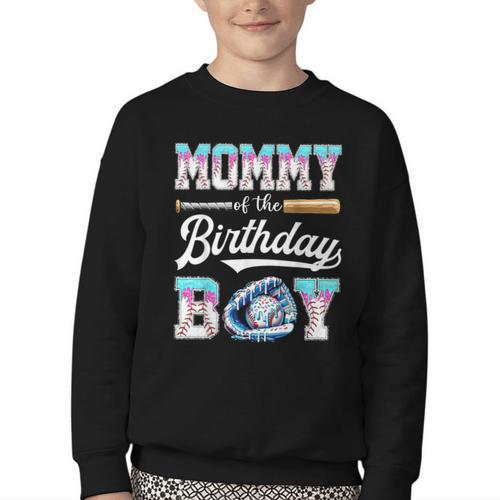 Mommy Of The Birthday Boy Baseball Ice Cream Drip Matching Youth Crewneck Sweatshirt - Sportilla
