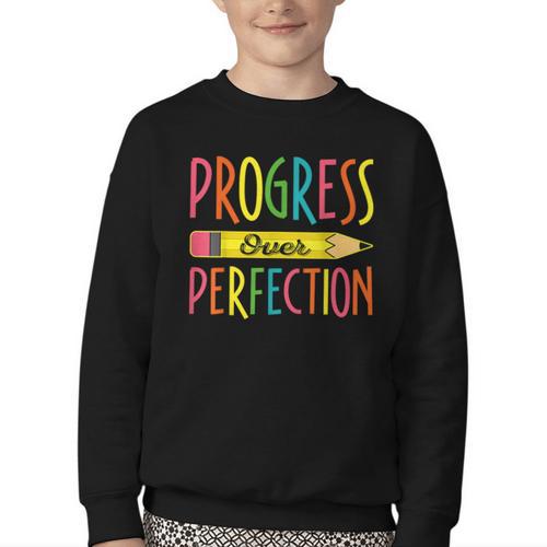Motivational Quotes Back To School Progress Over Perfection Youth Crewneck Sweatshirt - Savourry