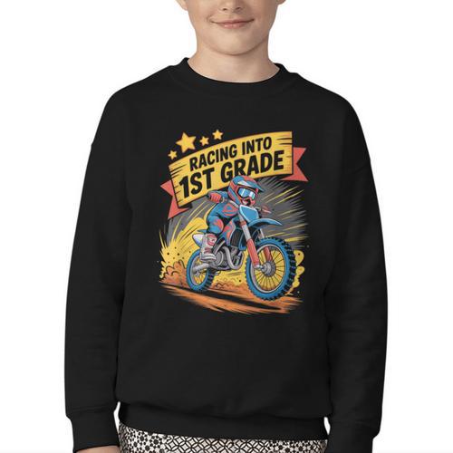 Motocross Dirt Bike Back To School Racing Into 1st Grade Youth Crewneck Sweatshirt - Savourry