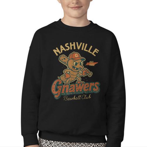 Nashville Gnawers Retro Minor League Baseball Youth Crewneck Sweatshirt - Sportilla