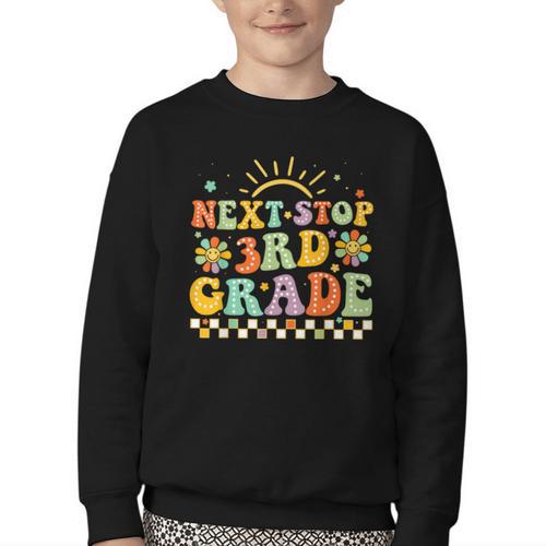 Next Stop 3rd Grade Groovy Retro Third Grade Back To School Youth Crewneck Sweatshirt - Savourry