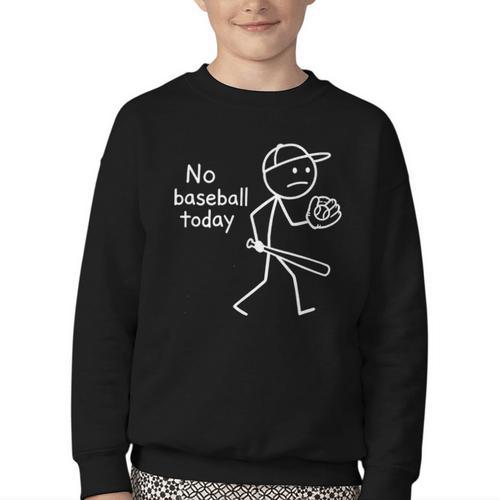 No Baseball Game Today Sad Stickfigure Baseball Player Youth Crewneck Sweatshirt - Sportilla