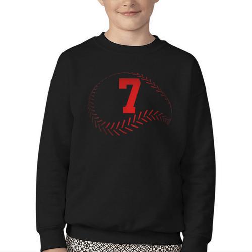 Number 7 Years Baseball 7TH Birthday Youth Crewneck Sweatshirt - Sportilla