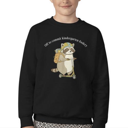 Off To Commit Kindergarten Foolery Raccoon Back To School Youth Crewneck Sweatshirt - Savourry