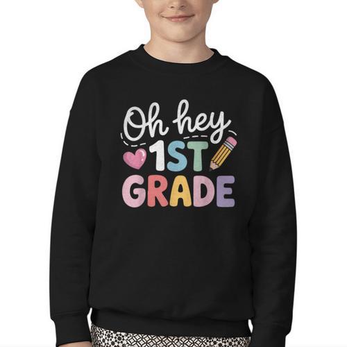 Oh Hey 1st Grade Back To School Cute Pencil Graphic Youth Crewneck Sweatshirt - Savourry