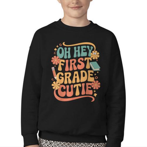 Oh Hey First Grade Cutie Back To School Youth Crewneck Sweatshirt - Savourry