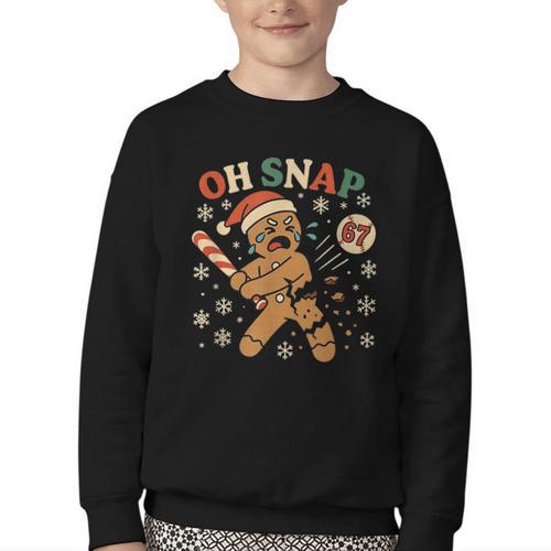 Oh Snap Gingerbread 67 Meme Baseball Christmas Xmas Youth Crewneck Sweatshirt - Sportilla