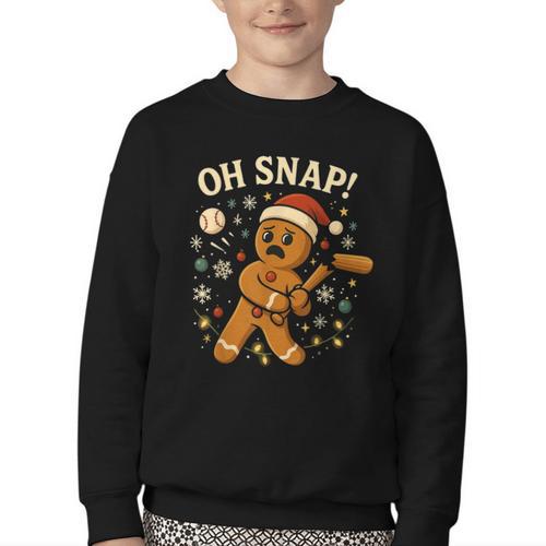 Oh Snap Gingerbreadman Christmas Baseball Youth Crewneck Sweatshirt - Sportilla