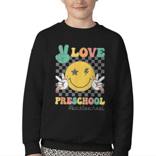 Peace Love Preschool Smile Face Back To School PRESCHOOL Youth Crewneck Sweatshirt - Savourry