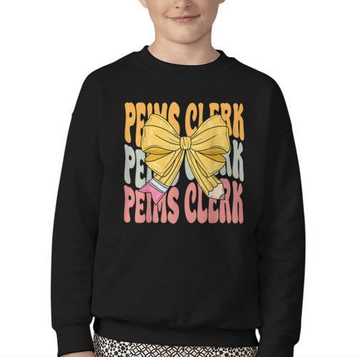 Peims Clerk Groovy Coquette Bow Cute Back To School Youth Crewneck Sweatshirt - Savourry