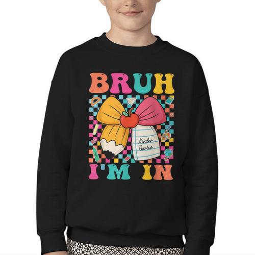 Pencil Bow Bruh I'm In Back To School Kindergarten Youth Crewneck Sweatshirt - Savourry