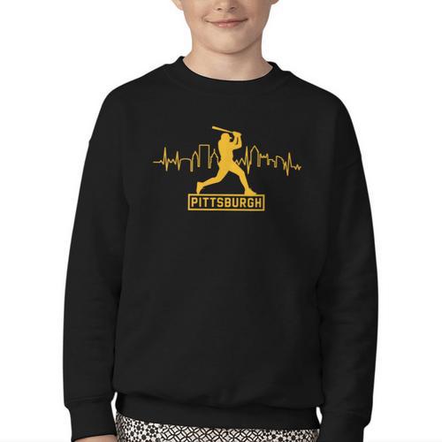 Pittsburgh Lovers Skyline Retro Baseball Heartbeat Men Women Youth Crewneck Sweatshirt - Sportilla