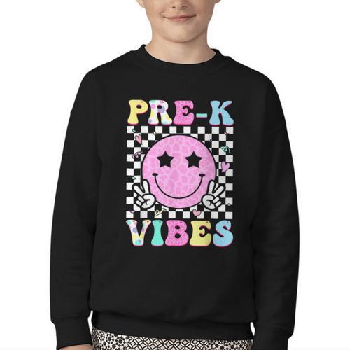 Pre-K Vibes Groovy Back To School PreK Preschool Girls Kids Youth Crewneck Sweatshirt - Savourry