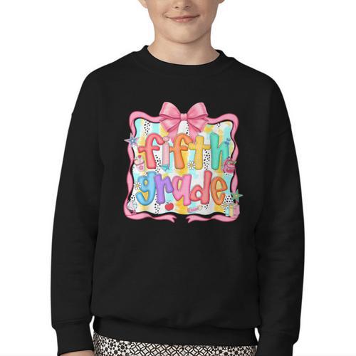 Preppy Back To School Fifth Grade Coquette Bow Women Girl Youth Crewneck Sweatshirt - Savourry