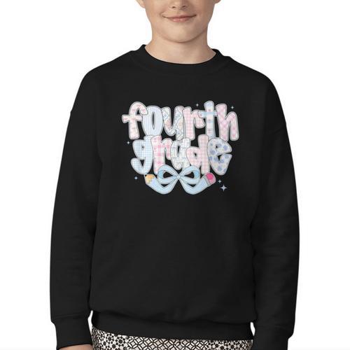 Preppy Fourth Grade Back To School Coquette 4th Grade Youth Crewneck Sweatshirt - Savourry