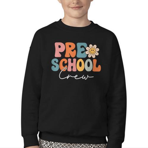 Preschool Crew Team Retro Groovy Vintage Back To School Youth Crewneck Sweatshirt - Savourry
