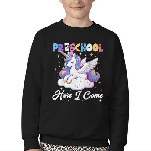 Preschool Here I Come Unicorn Back To School Girl Student Youth Crewneck Sweatshirt - Savourry