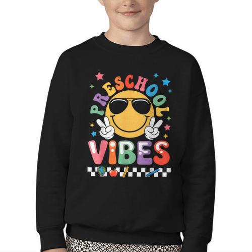 Preschool Vibes Groovy Back To School Girls Kids Youth Crewneck Sweatshirt - Savourry