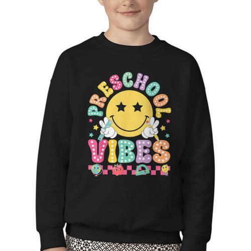 Preschool Vibes Smile Face Back To School Kinder Girls Kids Youth Crewneck Sweatshirt - Savourry