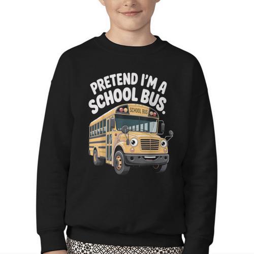 Pretend I'm A School Bus Back To School Bus Lover Youth Crewneck Sweatshirt - Savourry