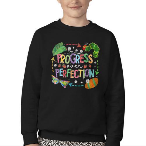 Progress Over Perfection Back To School Tee Youth Crewneck Sweatshirt - Savourry