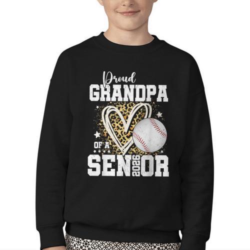 Proud Grandpa Of A 2026 Senior Baseball Graduation Leopard Youth Crewneck Sweatshirt - Sportilla