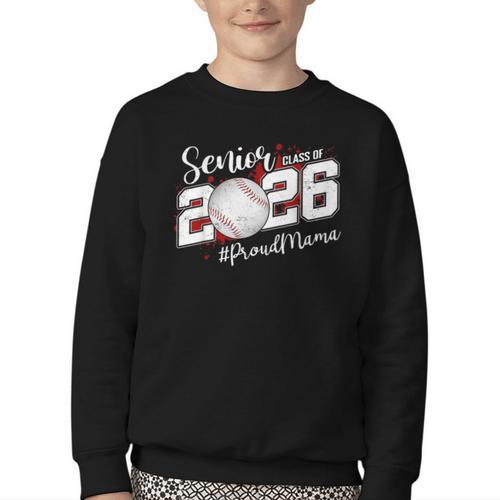Proud Mama Of A 2026 Senior Baseball Graduation Mom Youth Crewneck Sweatshirt - Sportilla
