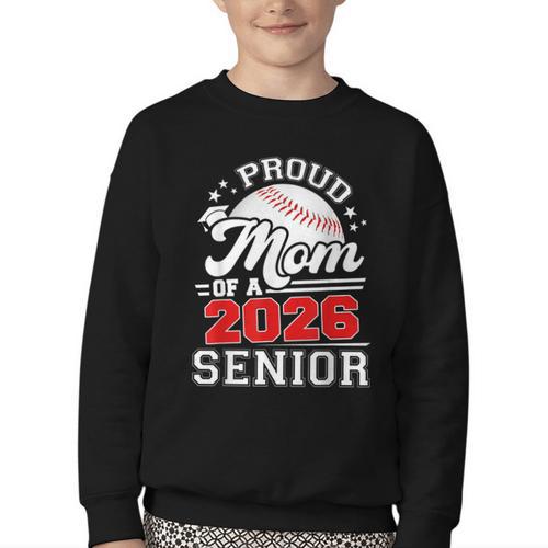 Proud Mom Of A 2026 Senior Baseball Graduation 2026 Youth Crewneck Sweatshirt - Sportilla